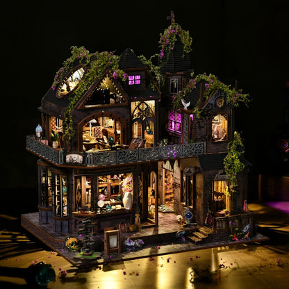 3D Wooden Puzzle Magic Castle Model Kit – DIY Assembly with Owl, Magic Hat & Flowers, Bookshelf Desk Decoration