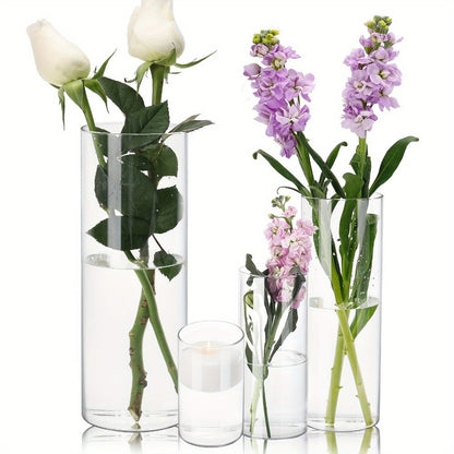 Clear Glass Cylinder Vases Bulk Set 12 24 48pcs 4 6 8 10 Inch Tall Flower Vase Hurricane Floating Candle Holder for Wedding Centerpieces