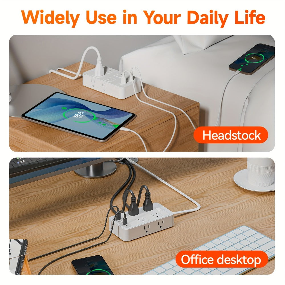 One-Touch Switch Desk Charging Station 14-in-1, 8 Widely Distributed AC Outlets & 6 USB Ports (4 USB-A + 2 USB-C)
