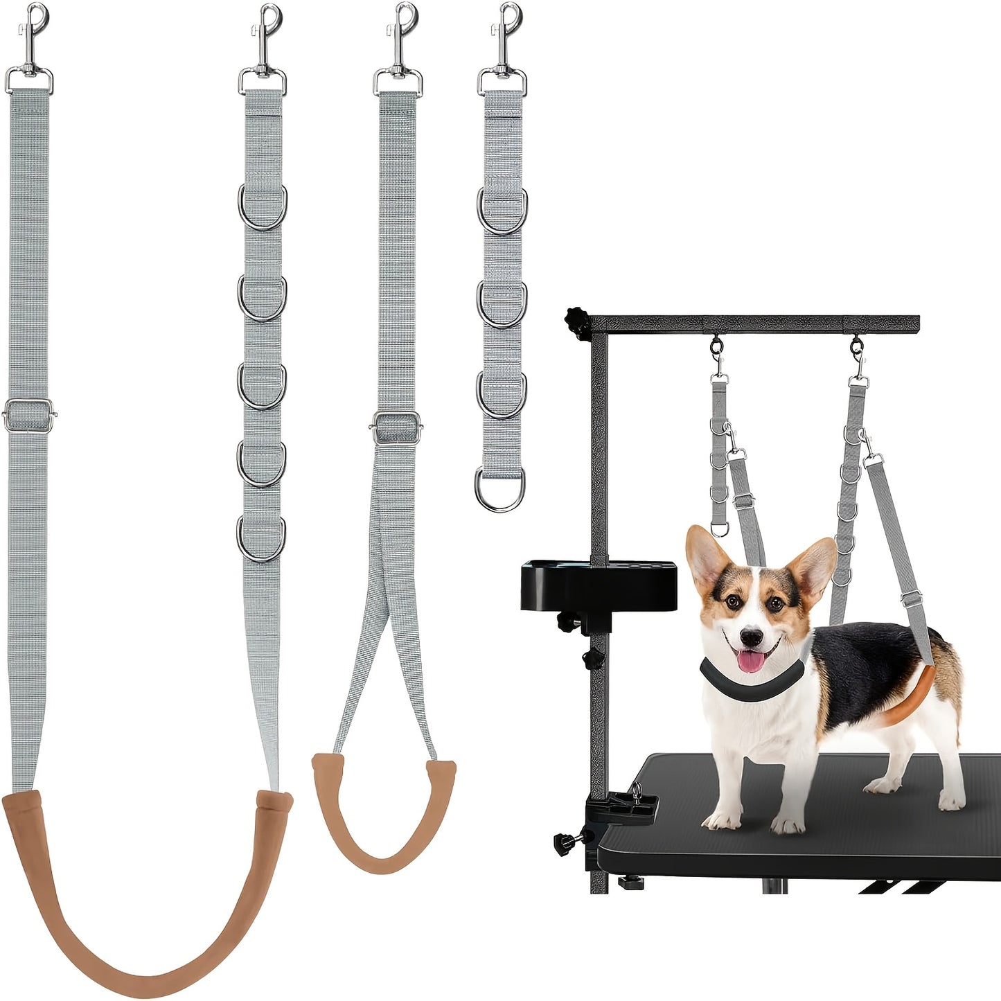 Dog Grooming Traction Rope Set 3pcs – Adjustable Restraint Loop with Rings, No Battery Needed, Pet Bathing & Styling Restraint Accessories