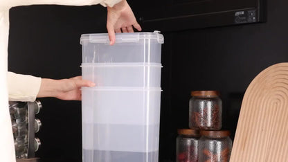 Food Storage Container Four-Pack with 4L Clear Pantry Canisters, Pour-Spout Lids, Labels and Marker
