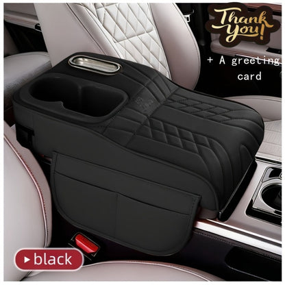 Center Console Tray Organizer with Cup Holder, Tissue Slot and Six Color Options in Black, Orange, Red, Brown or Beige