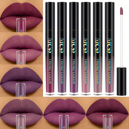 Matte Liquid Lipstick Set 6pcs Lip Glaze Non-Sticky Non-Drying Colorfast Velvet Finish, for Makeup, Travel and Everyday Vanity Use