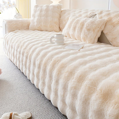 Sofa Cover Thick Faux Rabbit Plush Panels with Backing Detail for Seat, Armrest, Backrest or Pillowcase