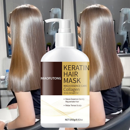 250g Keratin and Collagen Hair Mask in Pump Bottle with Argan, Castor and Rosemary Oils Named on Label
