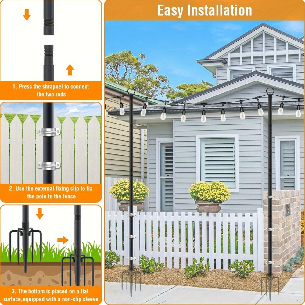 Outdoor String Light Poles 4 Pack 8.9Ft Metal Poles for Outside String Lights with Ground for Entryways, Bedrooms and Living Spaces