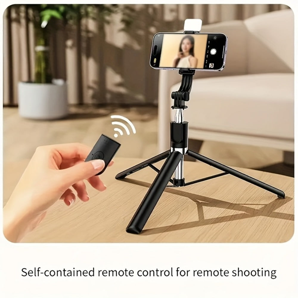 66.9-Inch Selfie Stick Tripod with Telescoping Silver Pole, Wide Black Floor Base and Remote