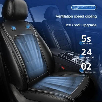Powered Car Seat Cushion with Dual Fans, 24-Vent Center, 12V/24V Marking and Brown, Blue or Black Options