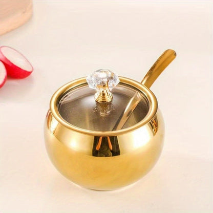 Golden Stainless Steel Seasoning Jar Set 2 or 3pcs Spice Containers with Lid and Spoon for Home Cooking, Dining and Outdoor Meals