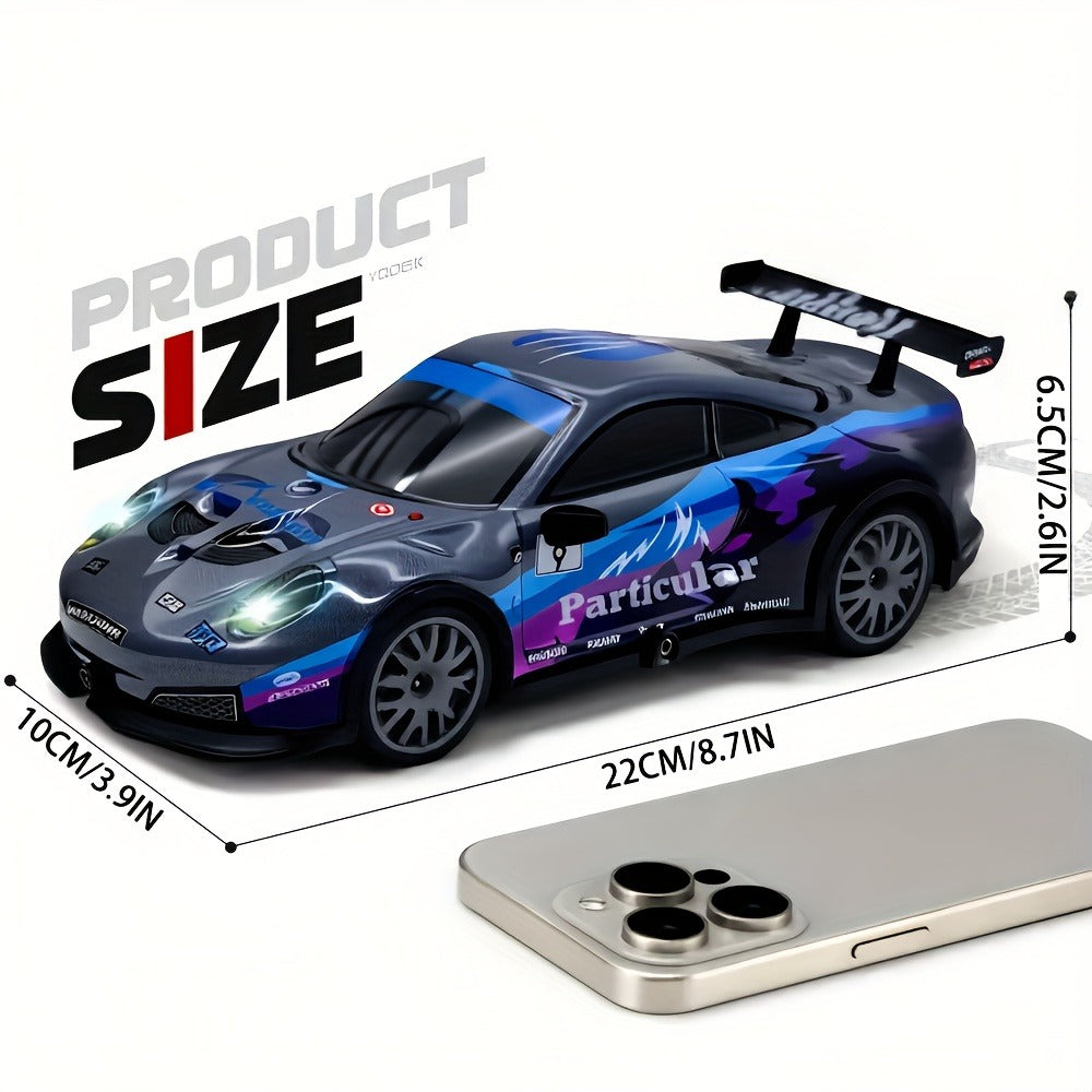 Alloy RC Drift Car 1:24 Scale 4WD 28KM/H with Drift Tires LED Lights Barricades & 2 Batteries
