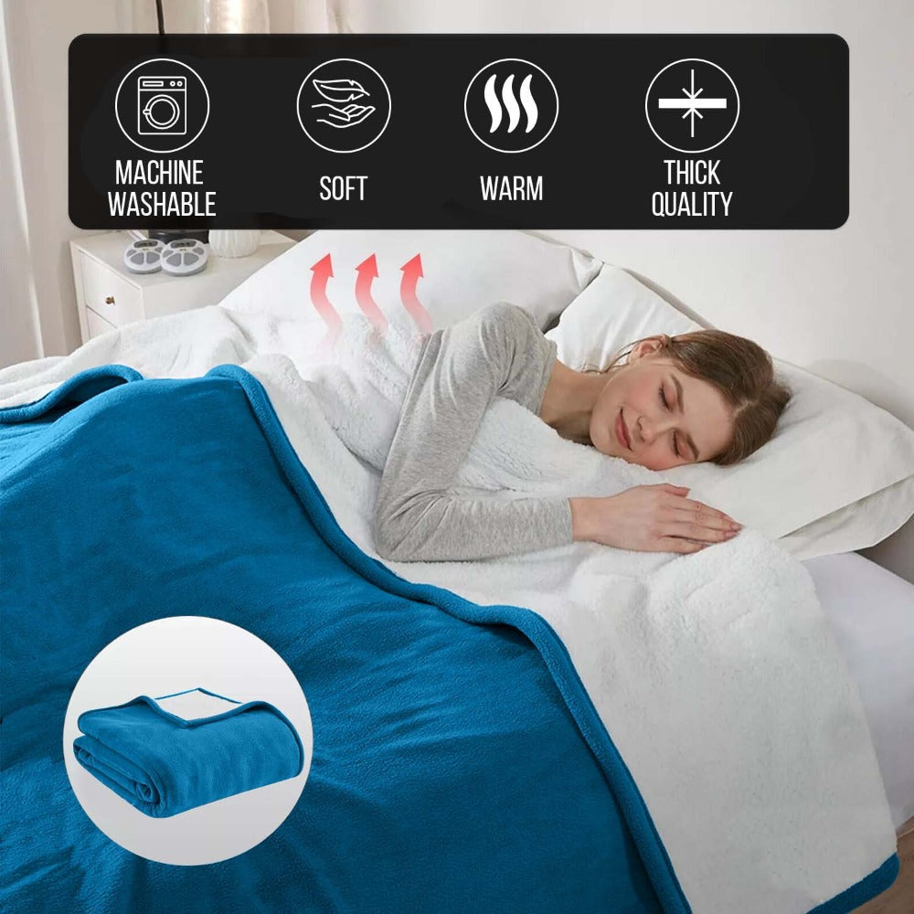 480GSM Sherpa Fleece Blanket, Double-Sided Heavy Throw for Couch, Bed & Travel, Reversible All Season