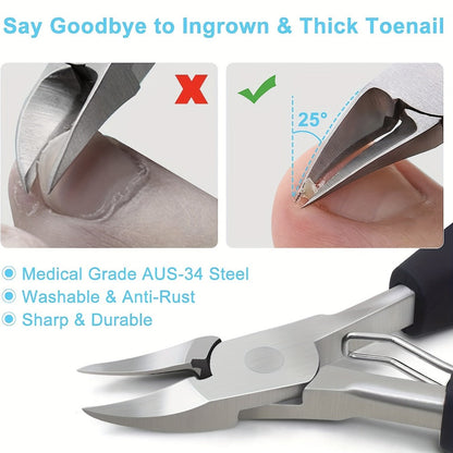 Toenail Clippers for Thick Nails & Ingrown Toenails 3 Pack Sharp Curved Blade Surgical Steel – Double Spring Ergonomic Podiatrist Nail