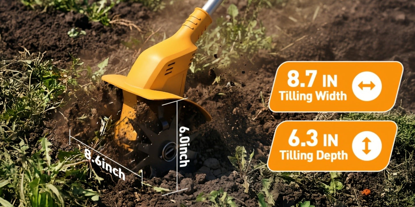Electric Tiller Cultivator Cordless 20V Battery Powered - 8.6 Inch Tilling Width, Adjustable Handle