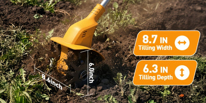 Electric Tiller Cultivator Cordless 20V Battery Powered - 8.6 Inch Tilling Width, Adjustable Handle
