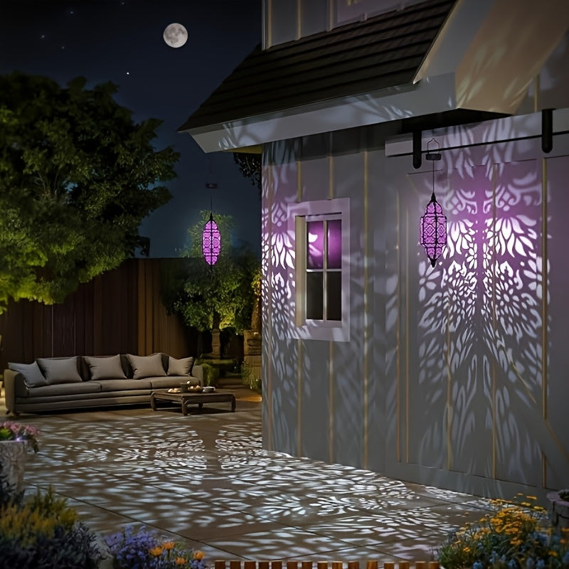 Solar Lanterns Outdoor 2 Pack Moroccan Cut-Out Design Garden Pathway Patio Lantern Lights Gold Purple White Copper