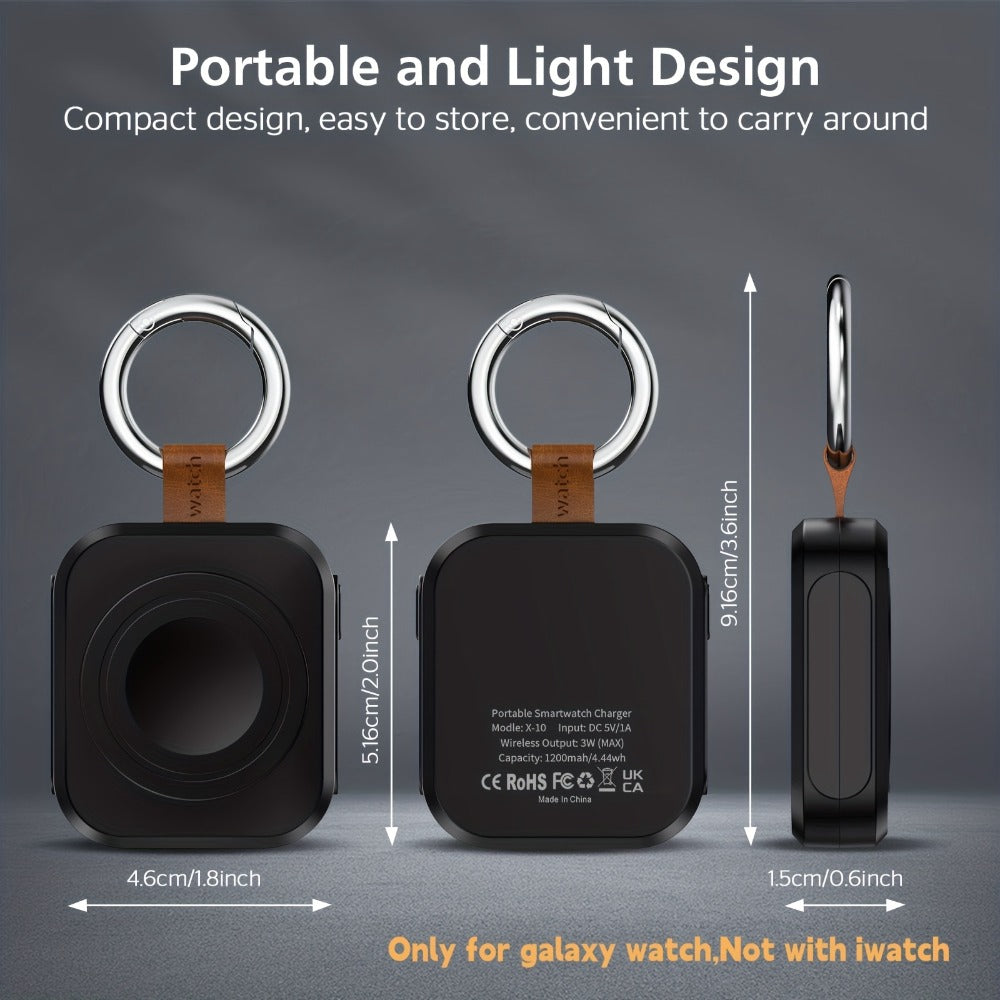 Portable Galaxy Watch-Compatible Charging Case with Keyring, Internal Ring Cradle and Black or White Housing