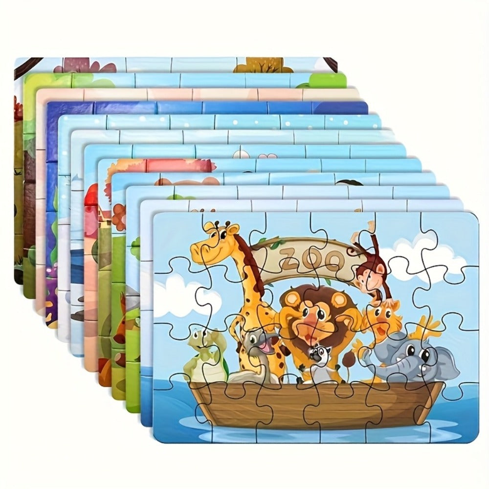 Kids Puzzle Set 12 Pack, Jigsaw Puzzles for Boys & Girls Ages 3+, 12 Different Themes Mixed Colors