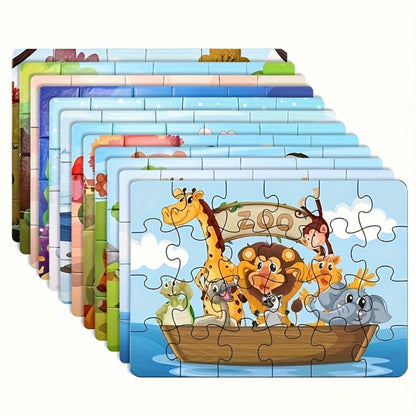 Kids Puzzle Set 12 Pack, Jigsaw Puzzles for Boys & Girls Ages 3+, 12 Different Themes Mixed Colors