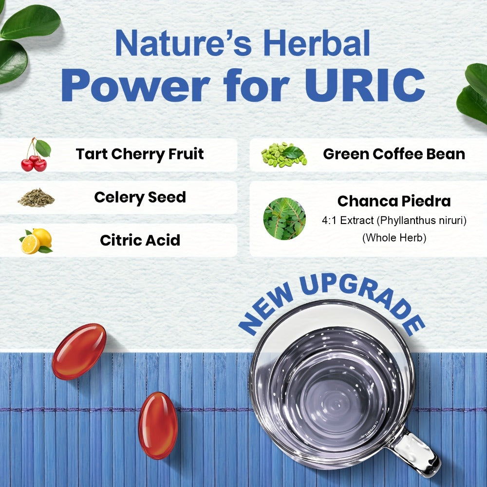 Uric Acid Balance Supplement 100 Capsules 50 Day Supply with Tart Cherry, Celery Seed & Citric Acid for Kidney Health