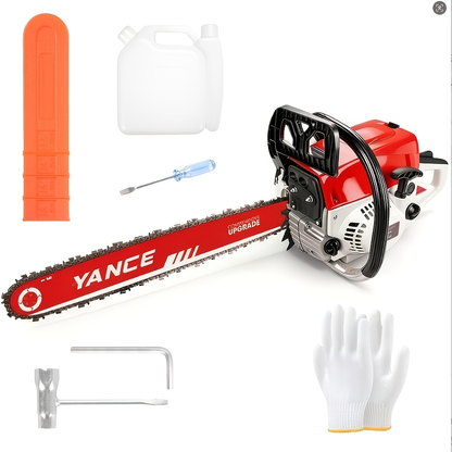 62CC Gas Chainsaw with 20-Inch Guide Bar in Five Red and Orange Checkout Configuration Options