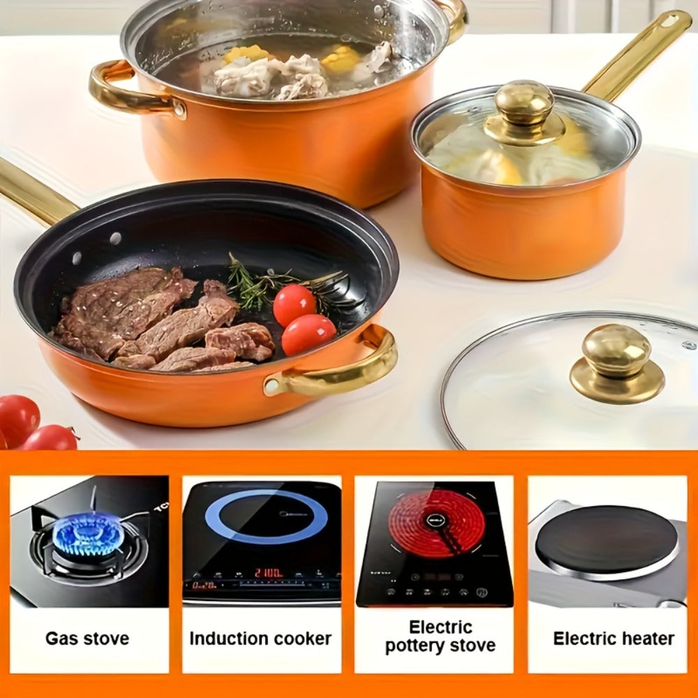 Non-Stick Cookware Set Pots and Pans 10 & 12 Piece, Heat-Resistant Frying Pan, Saucepan & Stewpot