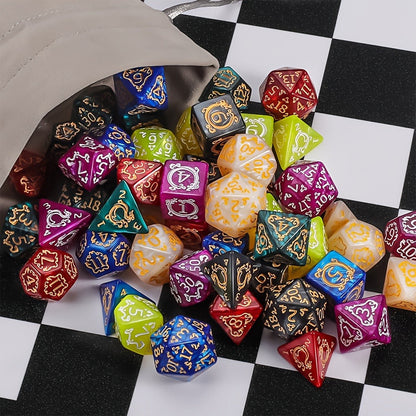 DnD Dice Set 49pcs Dragon Pattern Polyhedral Dice 7 Sets with Pouches with the Listed Color, Size or Set Options for Everyday Use