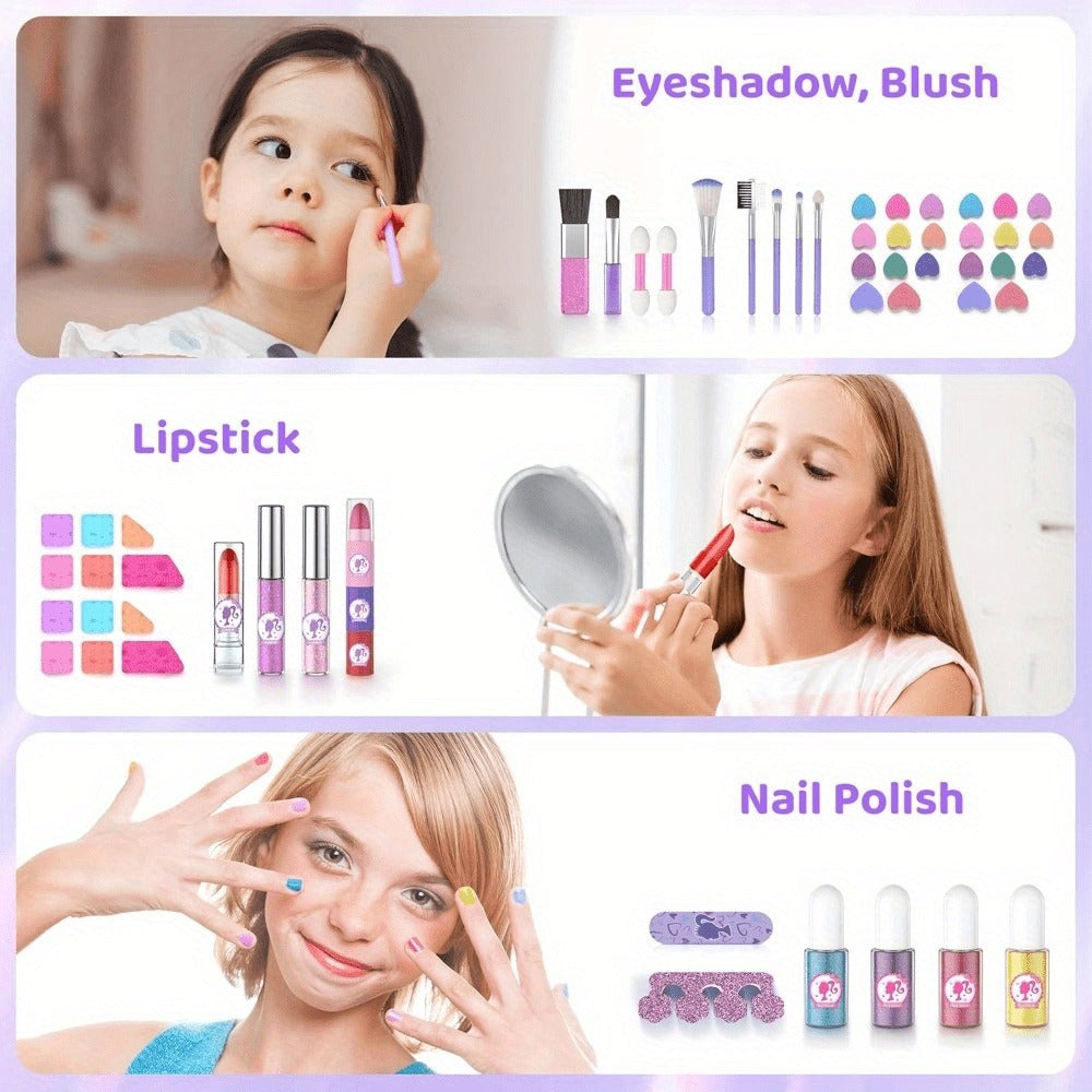 Kids Makeup Kit for Girls, Safe Princess Dress Up Play Set with Real Cosmetics, Purple, Birthday Christmas Gift for Girls Ages 3+