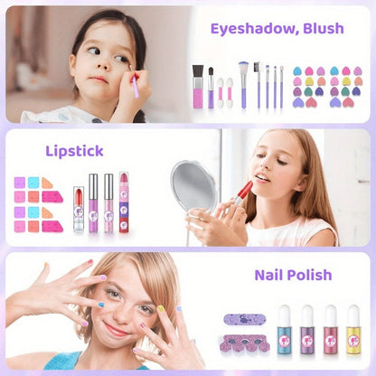 Kids Makeup Kit for Girls, Safe Princess Dress Up Play Set with Real Cosmetics, Purple, Birthday Christmas Gift for Girls Ages 3+