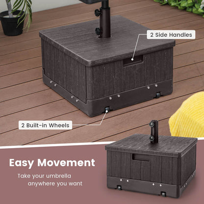 Patio Umbrella Base 3-in-1 Fillable with Table Tray & Planter Box Wheeled Stand Fits 1.5"/1.9" Poles for Garden, Patio and Yard Use