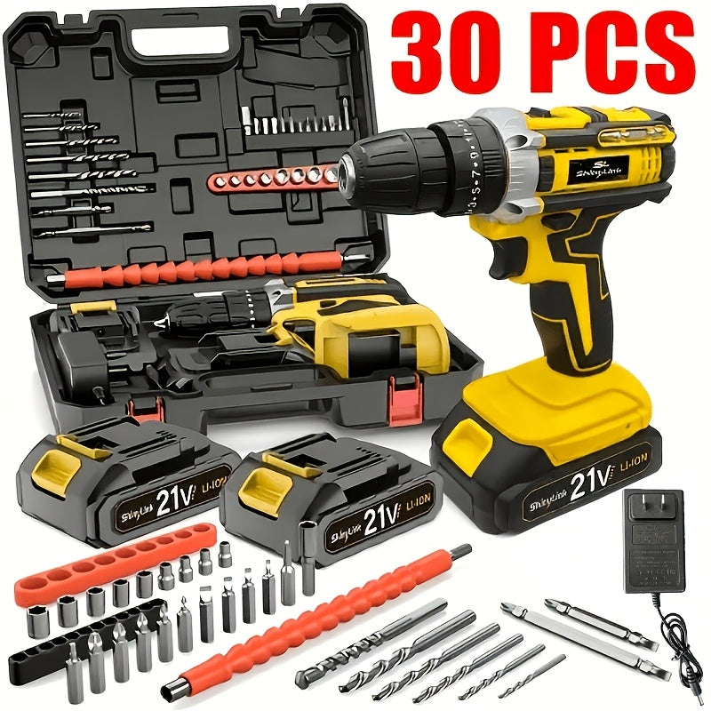 21V Cordless Drill Set Electric Drill Driver Kit with Lithium Battery Screwdriver Bits Hand for Entryways, Bedrooms and Living Spaces
