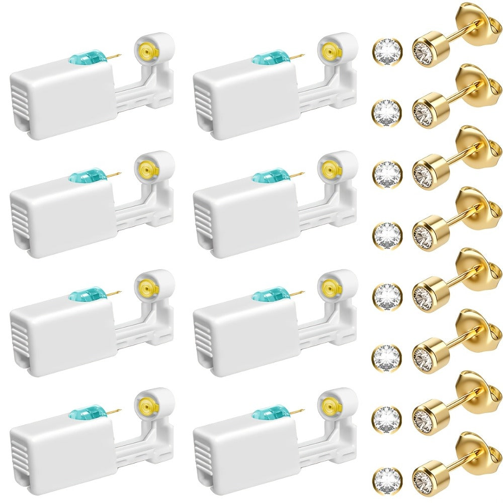 Disposable Ear Piercing Gun Set 8pcs - Stainless Steel Ear Stud Piercing Tool Kit for Entryways, Bedrooms and Living Spaces