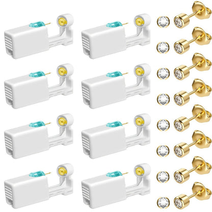 Disposable Ear Piercing Gun Set 8pcs - Stainless Steel Ear Stud Piercing Tool Kit for Entryways, Bedrooms and Living Spaces