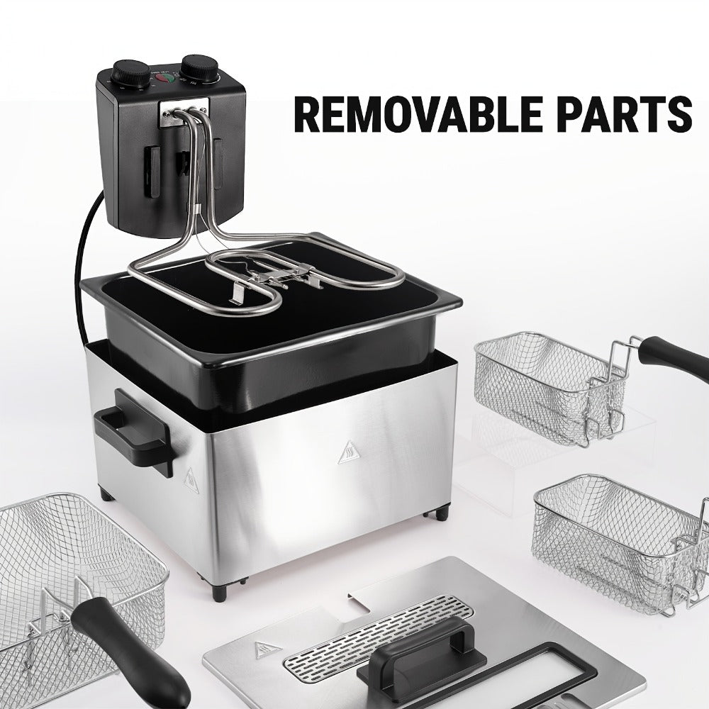 Electric Deep Fryer 1700W, Large Deep Fryer with Adjustable Time & Temperature Control, Stainless Steel Frying Basket