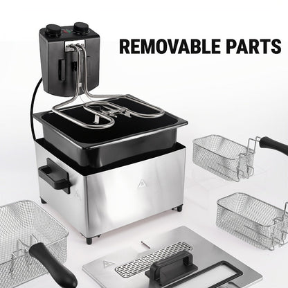 Electric Deep Fryer 1700W, Large Deep Fryer with Adjustable Time & Temperature Control, Stainless Steel Frying Basket