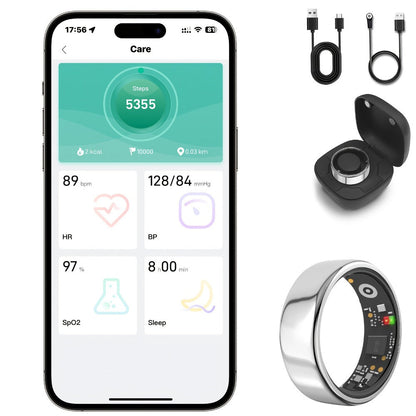 Smart Ring with Health Tracking & Charging Case – Step Count Calorie & Sleep Monitor | Long Battery | iOS & Android | Sizes #7–13 | Black
