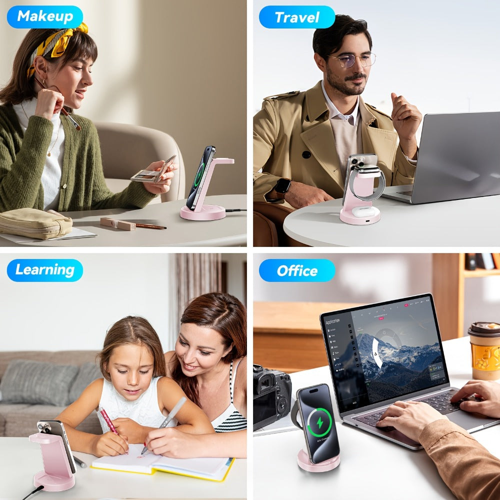 Wireless Charging Station, 3-in-1 Multi-Style Dock for iPhone, Samsung Galaxy, Apple Watch and AirPods