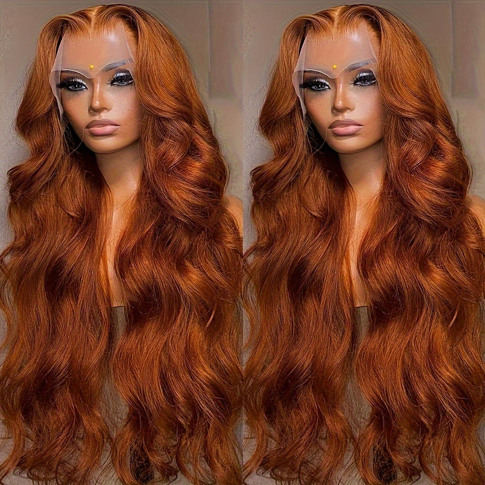 Lace Front Wig Ginger-Orange Body Wave, 24- or 32-Inch Synthetic Style with 13x4 Front and Three Combs