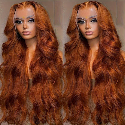 Lace Front Wig Ginger-Orange Body Wave, 24- or 32-Inch Synthetic Style with 13x4 Front and Three Combs