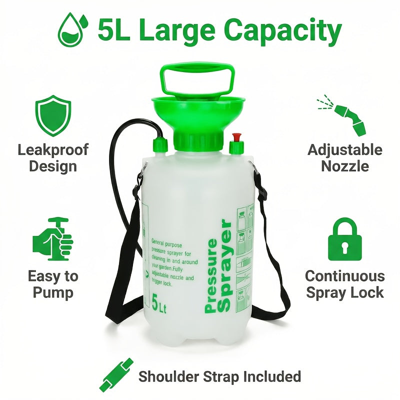 Garden Pressure Sprayer 1.32 Gallon Hand Pump Sprayer with Shoulder Strap Adjustable Nozzle for Plant Watering Lawn Care Pest Control