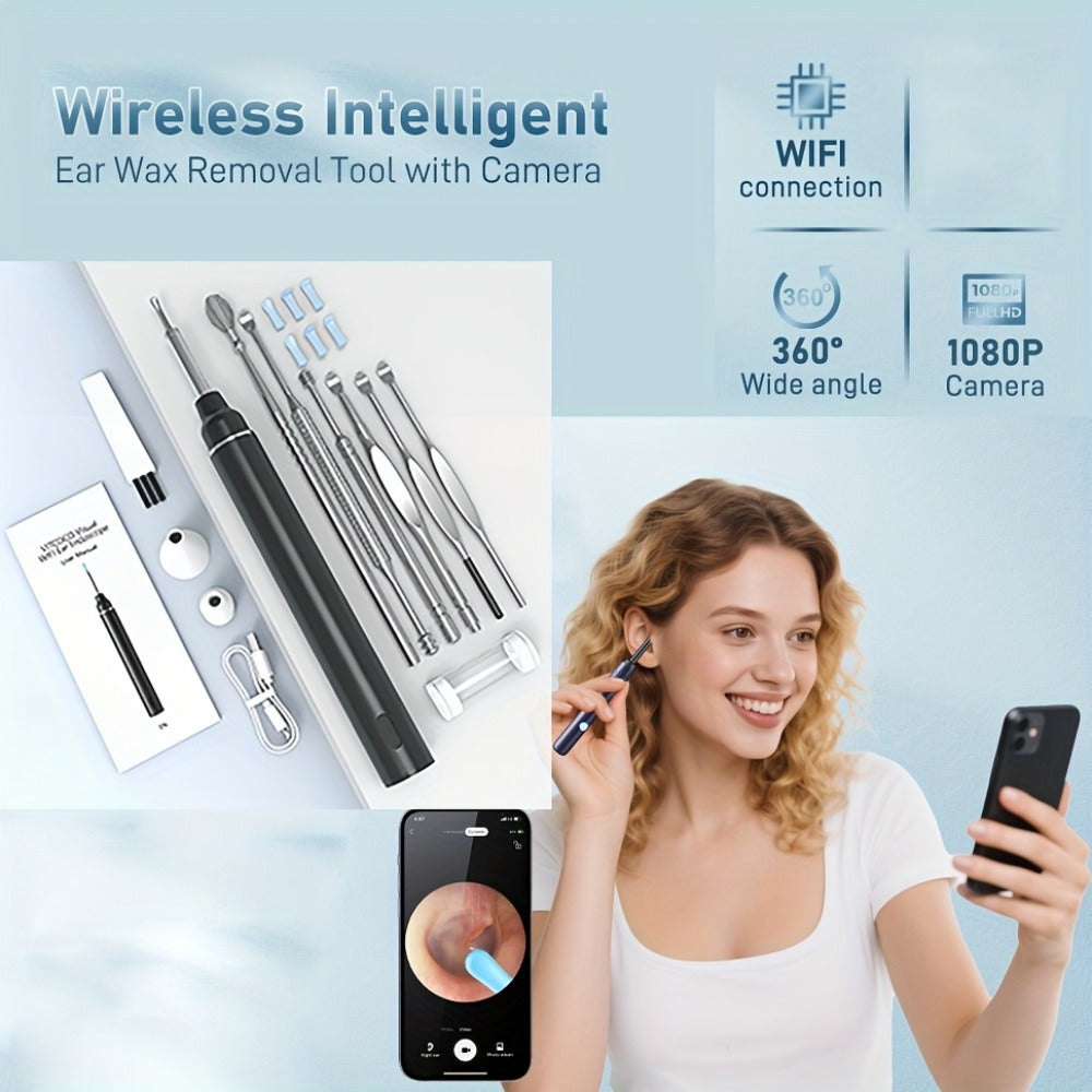 1080P-Marked Wireless Visual Ear Camera Kit with Six LED Lights, Cleaning Heads and Three Color Options