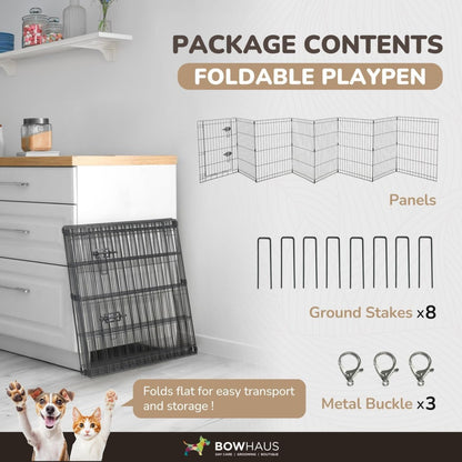 Dog Playpen 8 Panel Foldable Metal Pet Fence with Gate | Heavy-Duty Indoor Outdoor Exercise Pen for Small Dogs & Animals | Portable Kennel