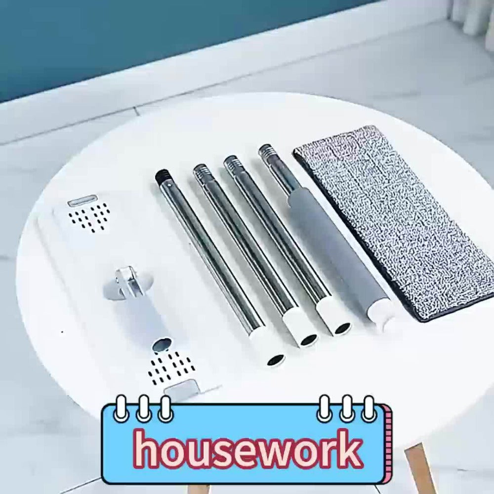 Flat Mop with Bucket Set, Hands-Free Wringing Floor Mop, 6 Replacement Microfiber Cloths, Wet & Dry Dual-Use, Durable Plastic Frame