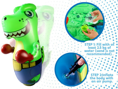 Inflatable Dinosaur Punching Bag for Kids 47 Inch, T-Rex Blow Up Bouncing Back Bopper, Water Base Bop Bag for Indoor Outdoor Active Play