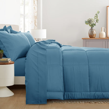 7 Piece Comforter Set Luxury Soft Fluffy Bedding All Season Bed in a Bag with Comforter Fitted Sheet Flat Sheet Pillowcases Hypoallergenic