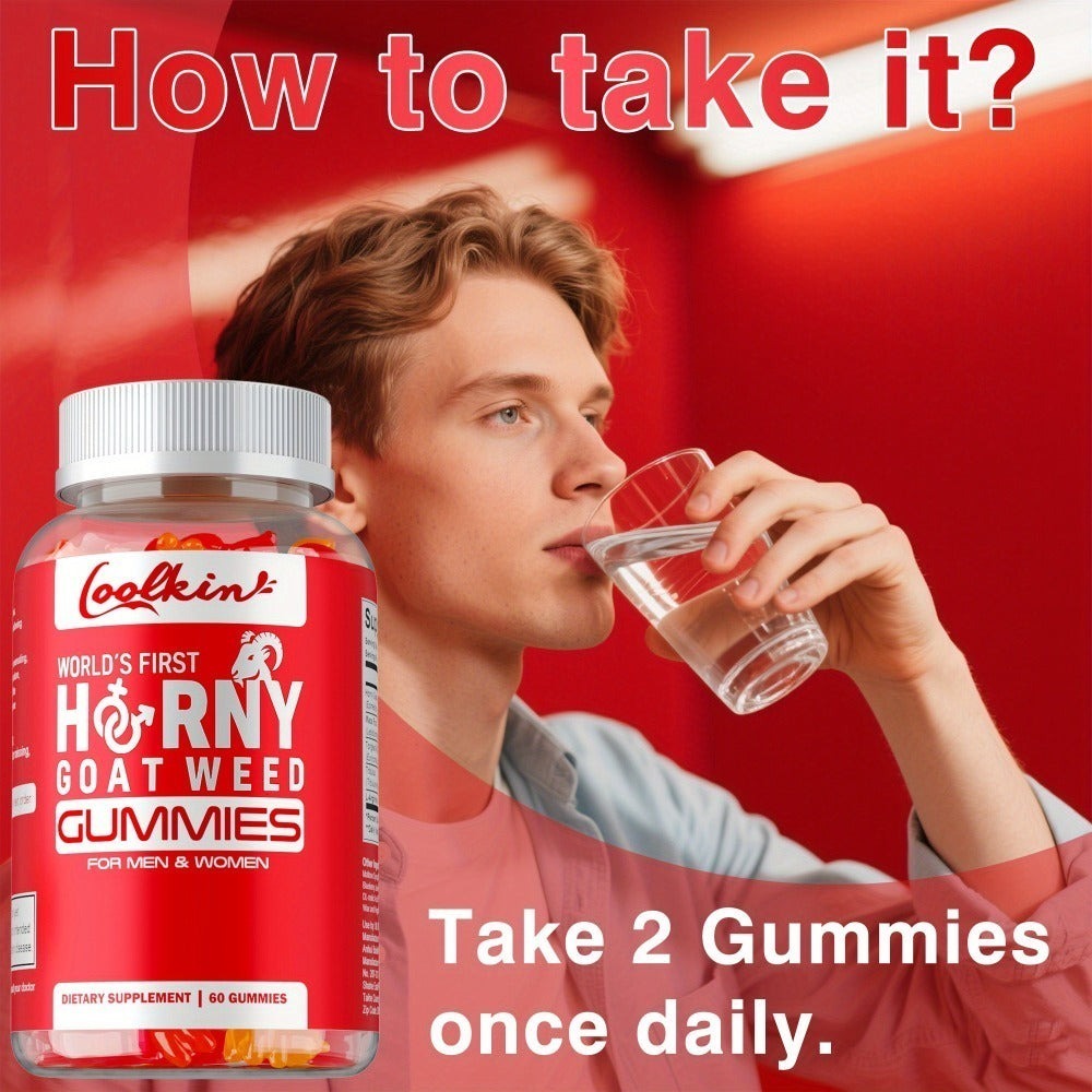Horny Goat Weed Gummies with Maca Root Tongkat Ali Tribulus & L-Arginine, Men's Vitality & Energy Support Chewable Supplement