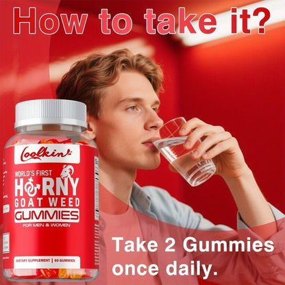 Horny Goat Weed Gummies with Maca Root Tongkat Ali Tribulus & L-Arginine, Men's Vitality & Energy Support Chewable Supplement