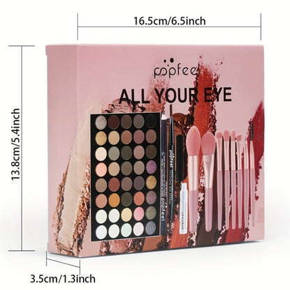 Squalane Eye Makeup Kit 40 Shades – Berry Pink Purple Shimmer Eyeshadow Palette with Mascara, Eyeliner, Brow Pen & Brush