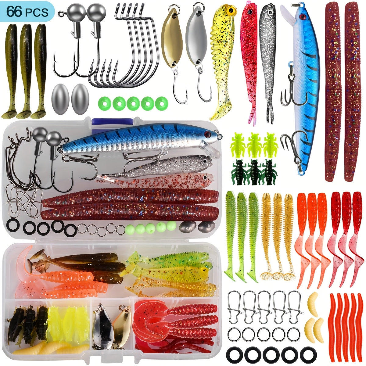 Fishing Lures Kit 66 / 95 / 189 Pcs – Complete Tackle Bait Set for Freshwater & Saltwater Bass Trout Fishing