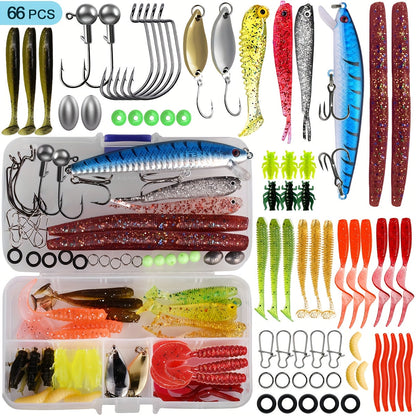 Fishing Lures Kit 66 / 95 / 189 Pcs – Complete Tackle Bait Set for Freshwater & Saltwater Bass Trout Fishing