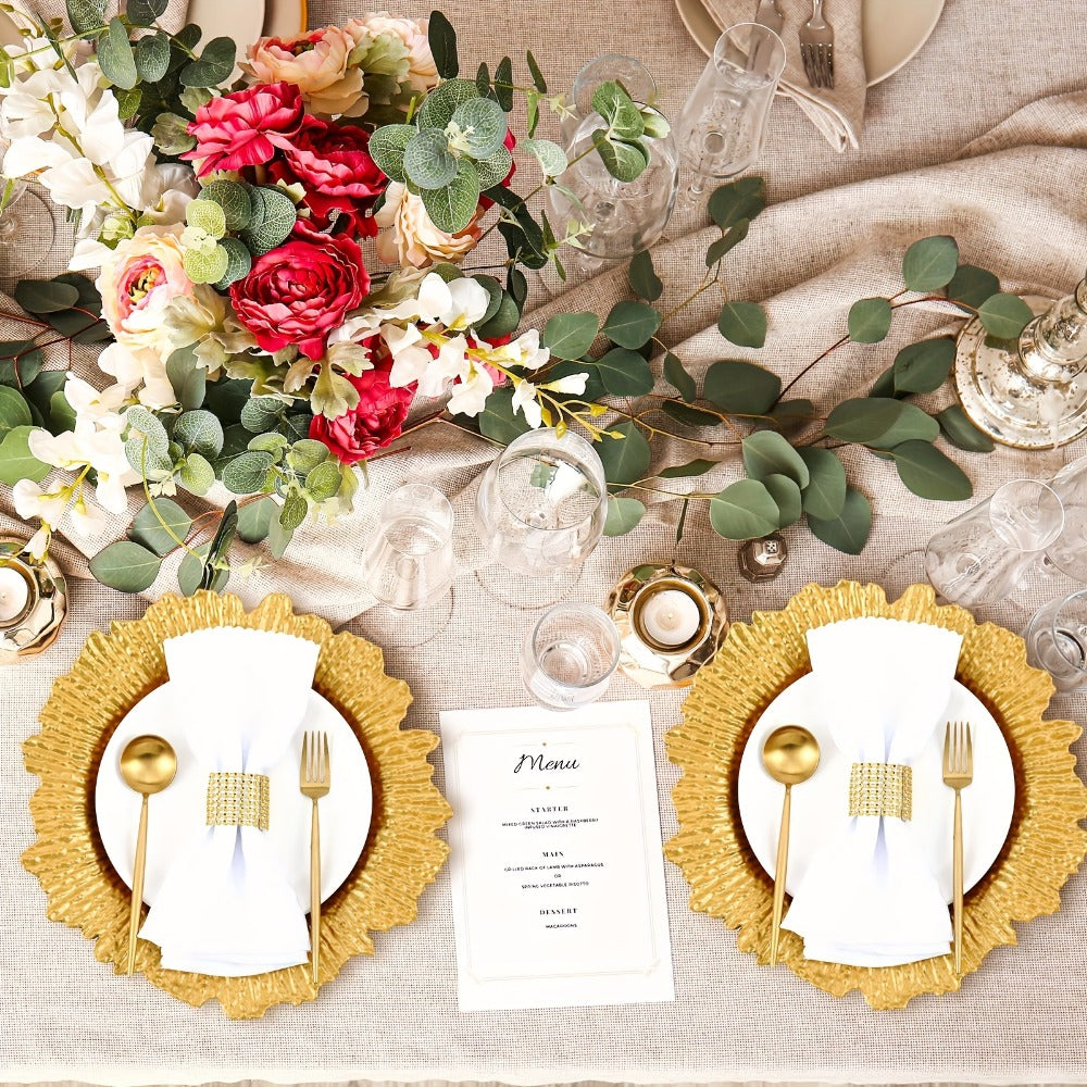 Wedding Plates 100pcs, 13 Inch Plastic Floral Decorative Plates with Metallic Ruffled Rim, Bulk Party Plates for Wedding